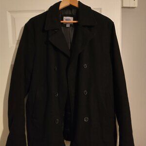Old Navy Peacoat Mens MEDIUM Black Wool Blend Fleece Button Jacket